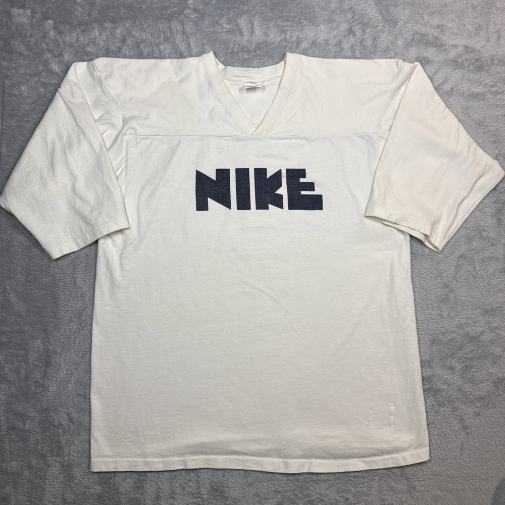 Vintage Nike Jersey Shirt‎ Men XL Ivory Block Letter Distressed 70s 80s